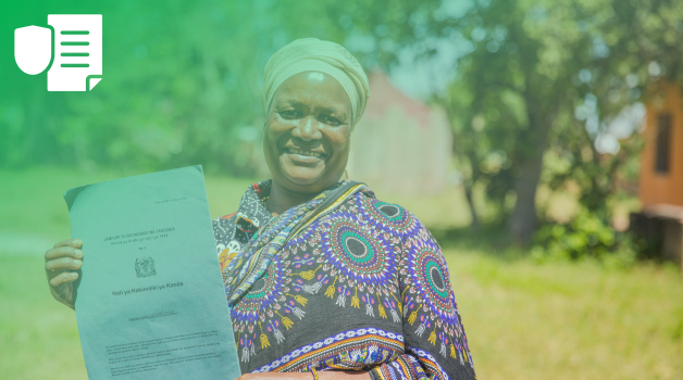 Outcome 4: Strengthen gender-response legal frameworks, policies and institutions. A woman holding a certificate.