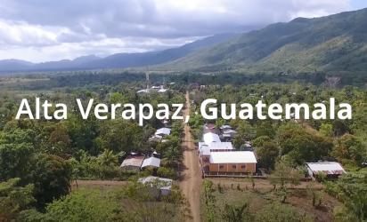 A drone shot of a village in Guatemala