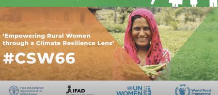 Screenshot of the invitation for the event, 'CSW 66 Virtual Side Event: ‘Empowering Women Through a Climate Resilience Lens’'.